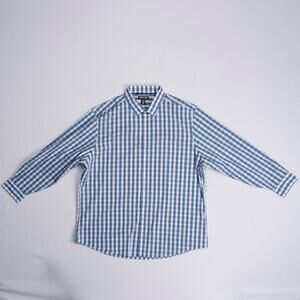 Kirkland Signature Comfort Sport Shirt Mens XXL Blue Plaid Long Sleeve Button Up